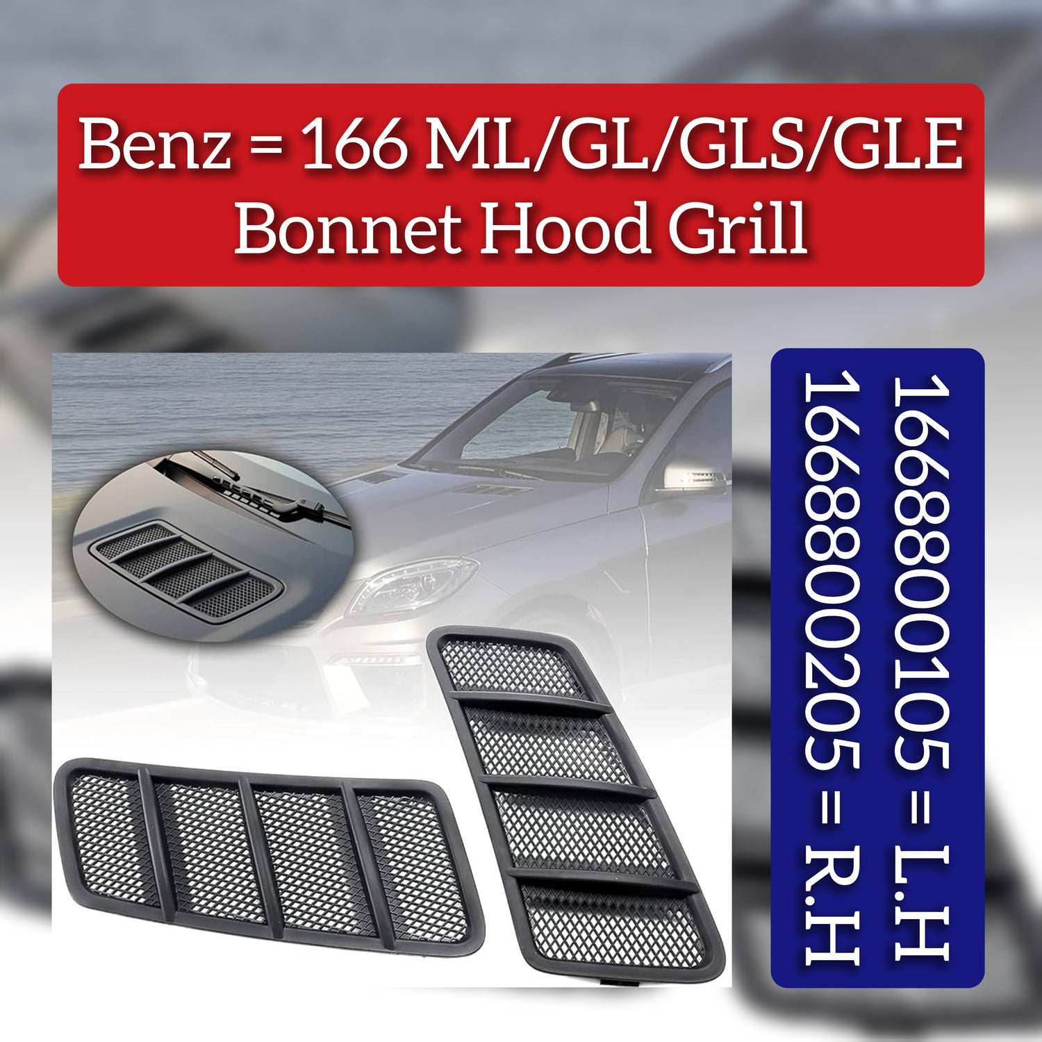 Hood Air Vent Grille Cover Left 1668800105 & Right 1668800205 Compatible With MERCEDES BENZ  M-CLASS W166 & GLE W166 & GLS W166 & GL-CLASS W166