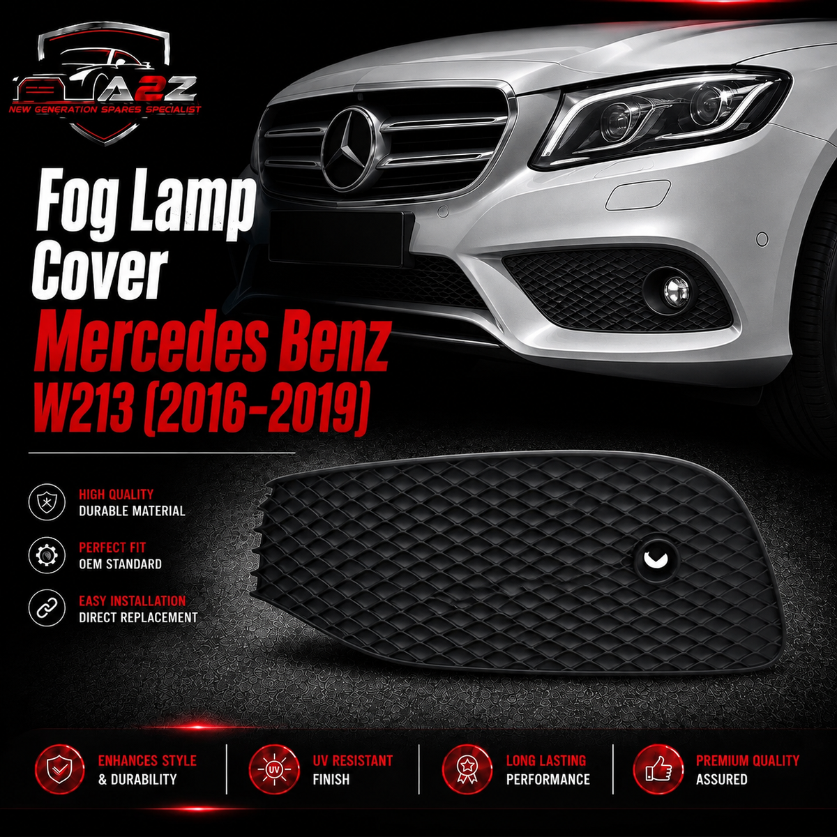 Fog Lamp Cover Left 2138851500 & Right 2138851600 A2138851500 Compatible With Mercedes Benz (W213) E-Class (2016-2019) Tag No.355