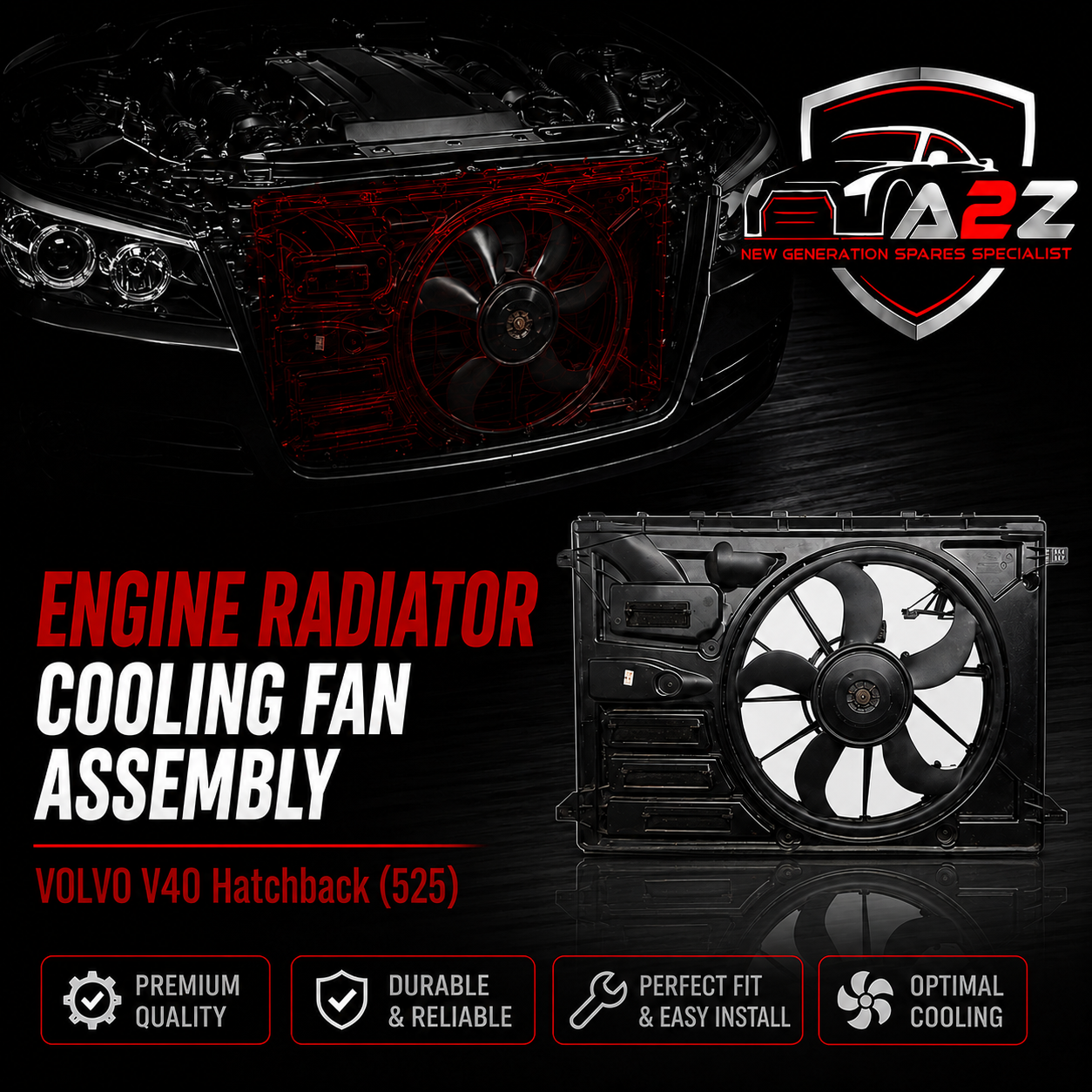 Engine Radiator Cooling Fan Assembly 31319166 Compatible With VOLVO  V40 Hatchback (525)