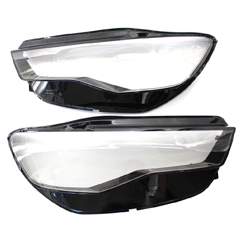 Front Headlight Lens Cover, Pair of Front Lamp Hoods Clear and Black Headlamp cover for Audi A6 C7 2015-18.