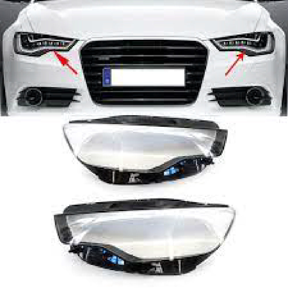 Front Headlight Lens Cover, Pair of Front Lamp Hoods Clear and Black Headlamp cover for Audi A6 C7 2015-18.