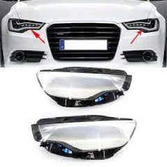 Front Headlight Lens Cover, Pair of Front Lamp Hoods Clear and Black Headlamp cover for Audi A6 C7 2015-18.