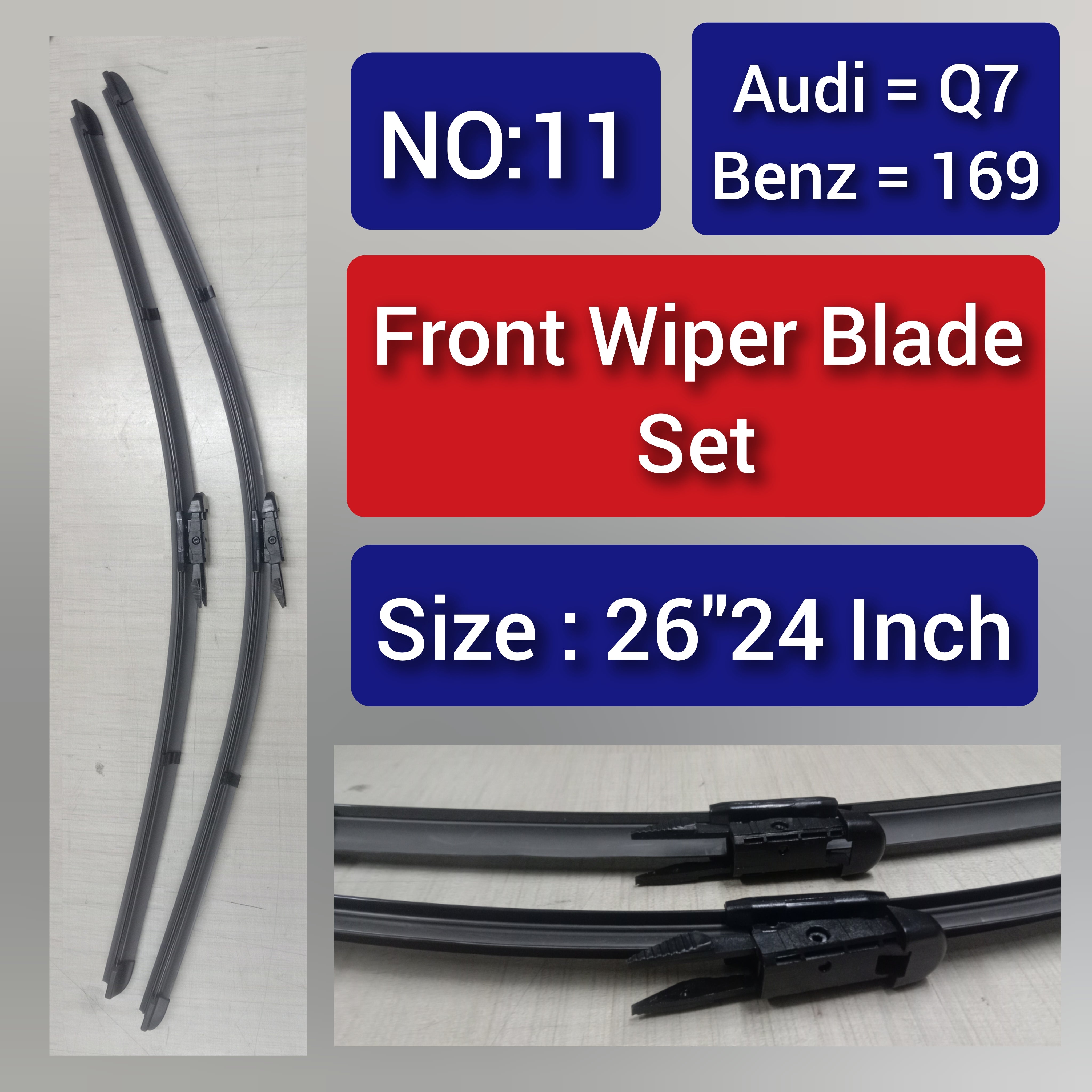 thumbnail image 2 of LST Front Windshield Wiper Blades For Mercedes-Benz A-Class W169 – Set Of 2 (Black) 2 of 6