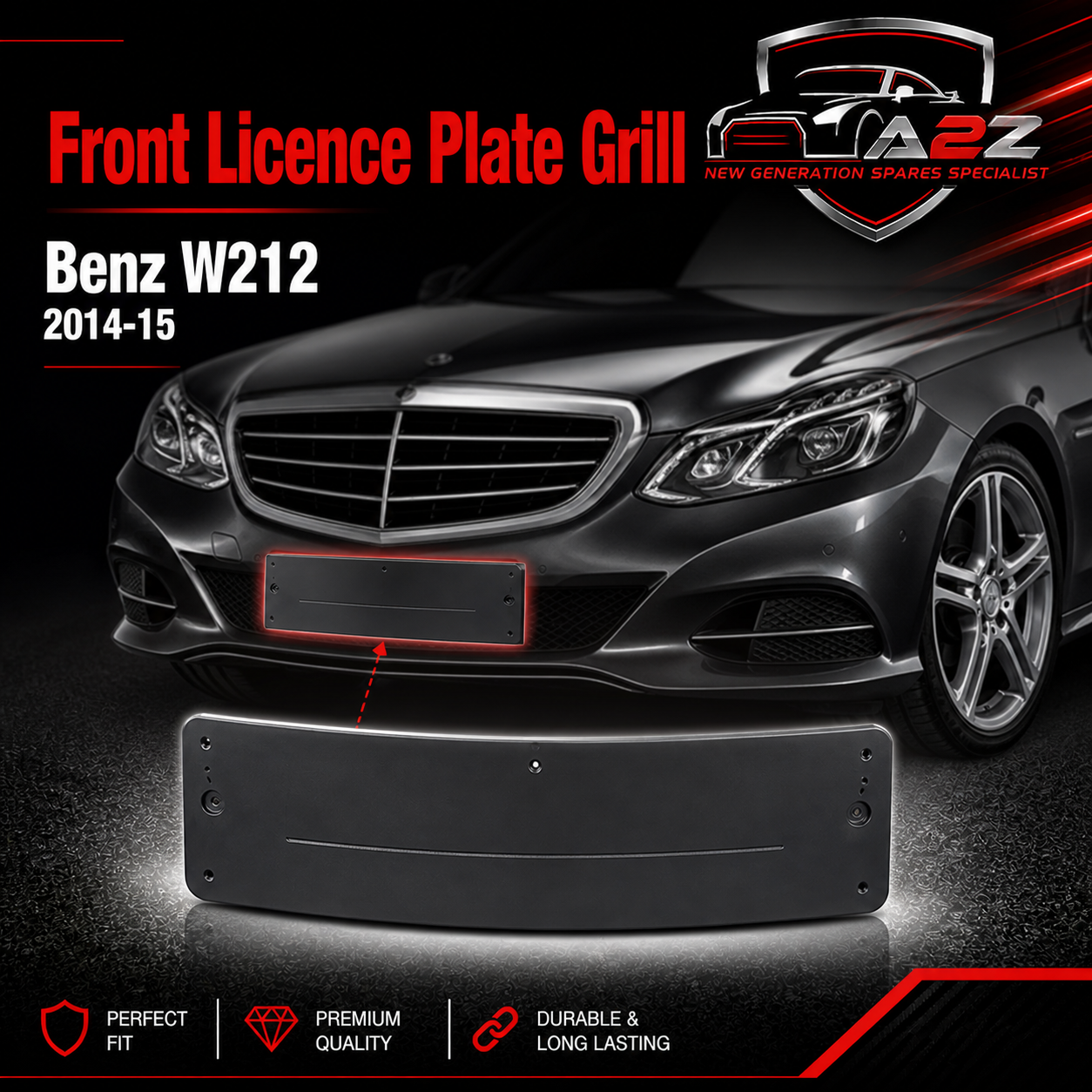 Front Licence Plate Grill 2128851781 Compatible With Mercedes Benz W212 2014-15 Tag No.352