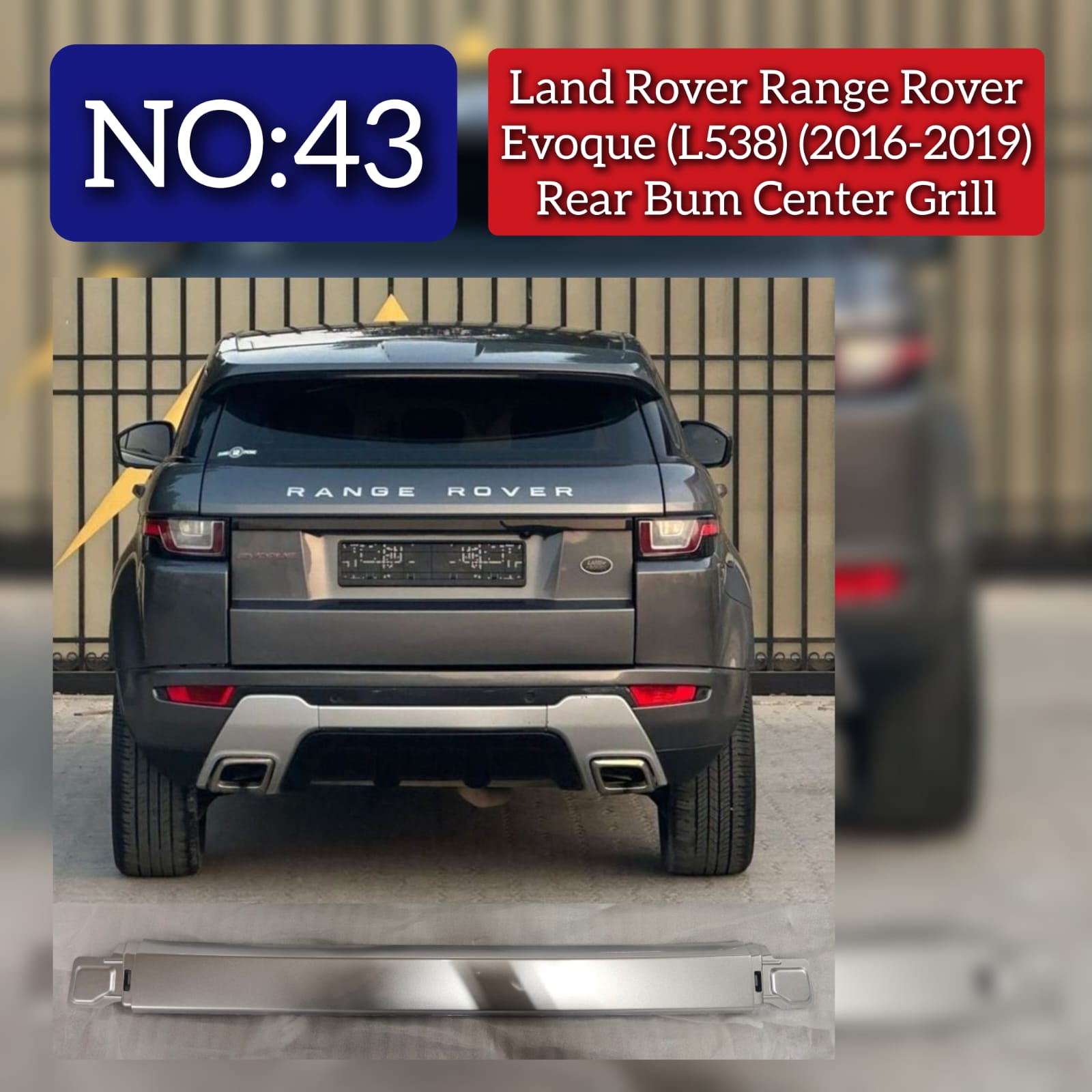 Rear Bumper Center Grill Compatible With Land Rover Range Rover Evoque (L538) (2016-2019) Tag No.43