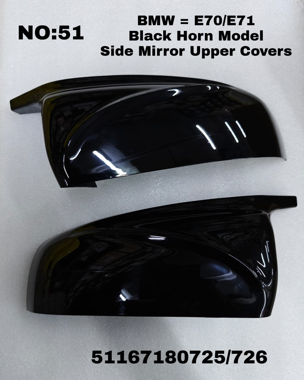 Side Mirror upper cover (Side Mirror cover) Horen Model  Black Left 51167180725 &  Right 51167180726  Compatible With BMW X5 E70 & X6 E71 TAG-SMC-51