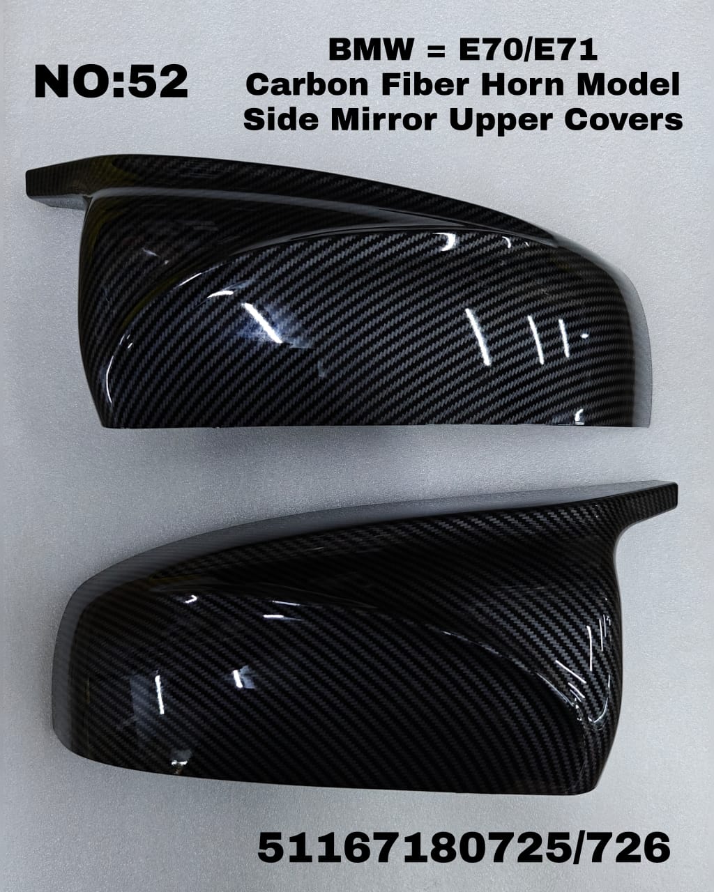 Side Mirror upper cover  (Side Mirror cover) Carbon Fiber Horn Model Left 51167180725 &  Right 51167180726 Compatible With BMW X5 E70 & X6 E71 TAG-SMC-52