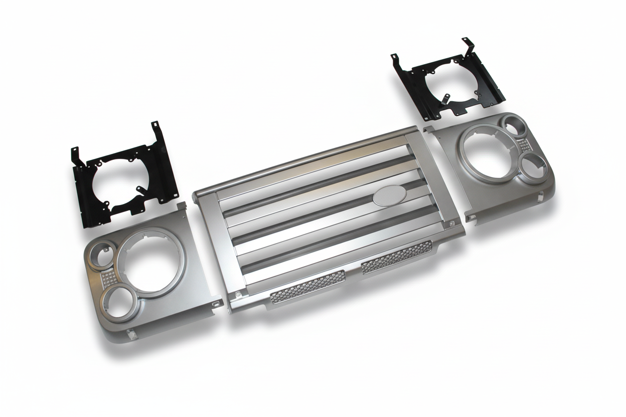 Front Grille And Headlamp Surrounds (Silver) Compatible With Land Rover Defender
