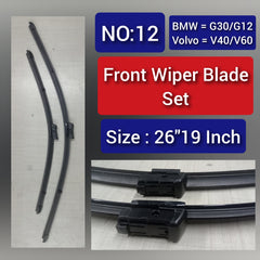 Front Wiper Blade Set (26'19 Inch) Compatible with BMW 5 Series G30 & 7 Series G12 & Volvo V40 V60  Tag-WBF-12