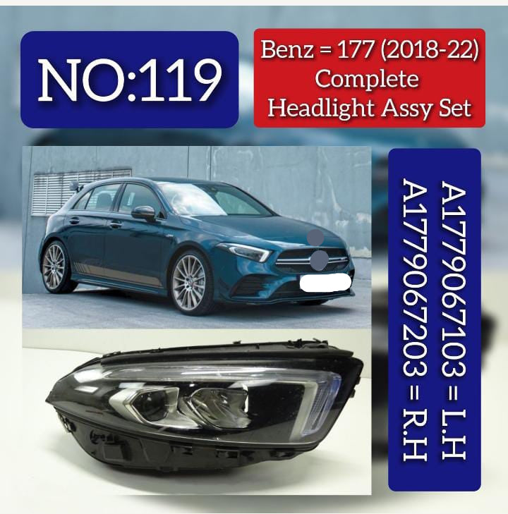 Headlight Headlamp Left A1779067103 & Right A1779067203 (Without Blaster) Compatible With MERCEDES-BENZ A-CLASS (W177) (2018-2022) No.119