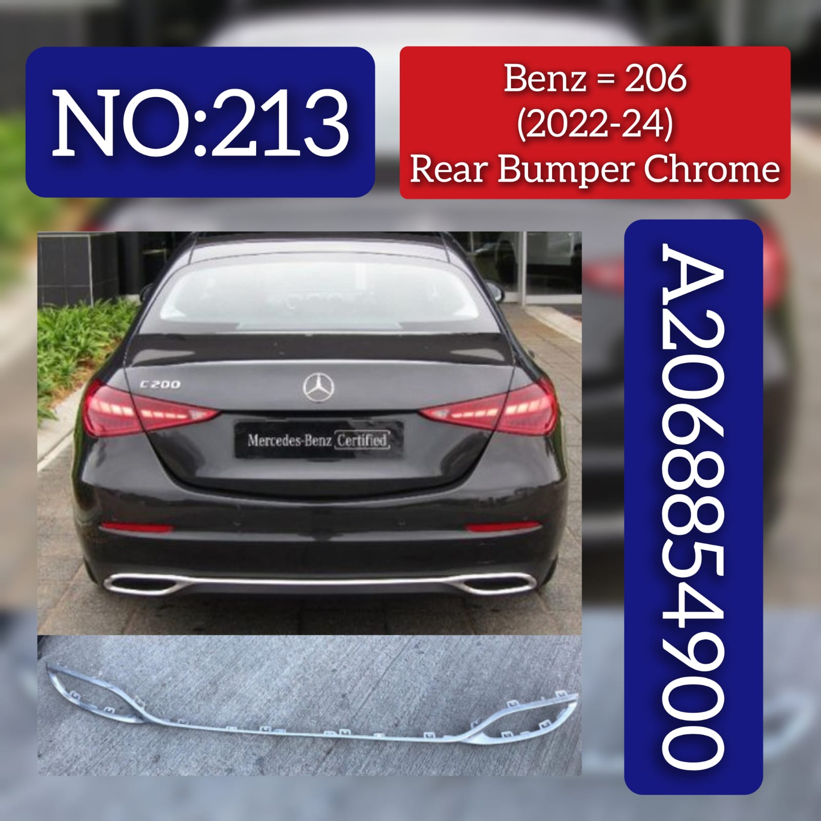 Rear Bumper Chrome 2068854900  Compatible With MERCEDES BENZ C-CLASS W206