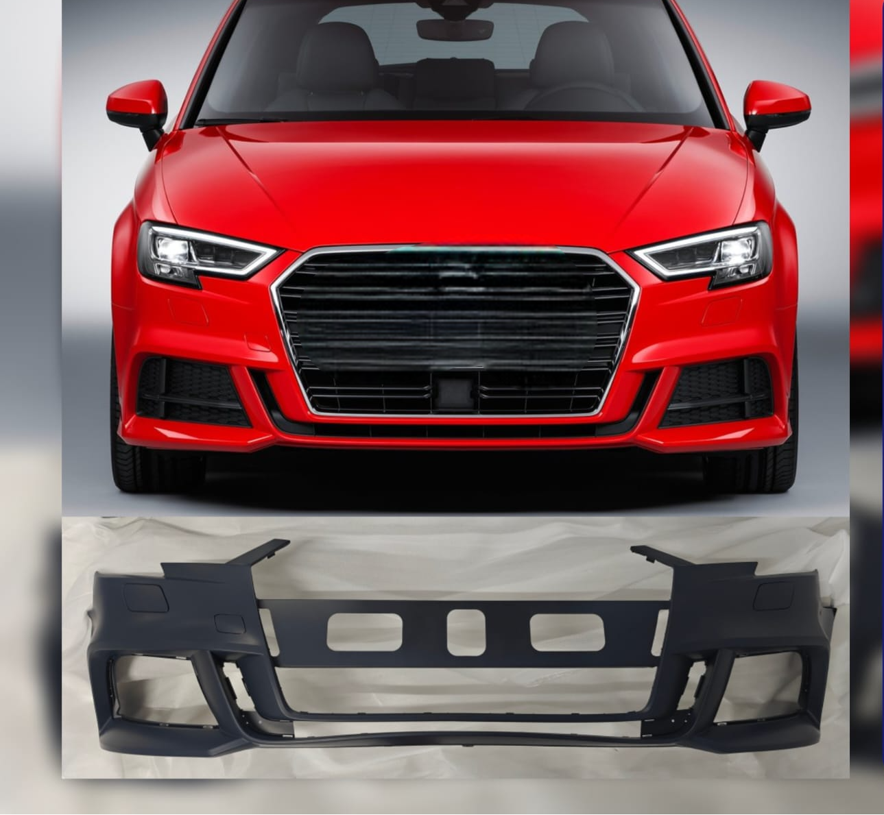 Complete Front Bumper Without Hole 8V5807065AF Compatible With AUDI A3 S-Line (8VS, 8VM) | A3 / S3 (2016-2020) Tag No.4B