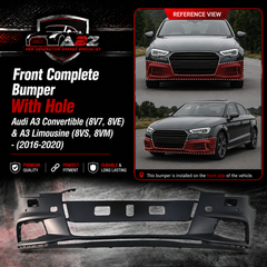 Front Complete Bumper With Hole 8V5807065T 8V5807065S Compatible With Audi A3 Convertible (8V7, 8VE) & A3 Limousine (8VS, 8VM) - (2016-2020) Tag No.1A