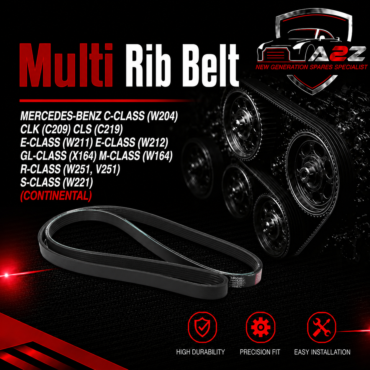 Multi Rib Belt 6PK2397 A0039937296 Compatible With MERCEDES-BENZ C-CLASS (W204) CLK (C209) CLS (C219) E-CLASS (W211) E-CLASS (W212) GL-CLASS (X164) M-CLASS (W164) R-CLASS (W251, V251) S-CLASS (W221) (CONTINENTAL)