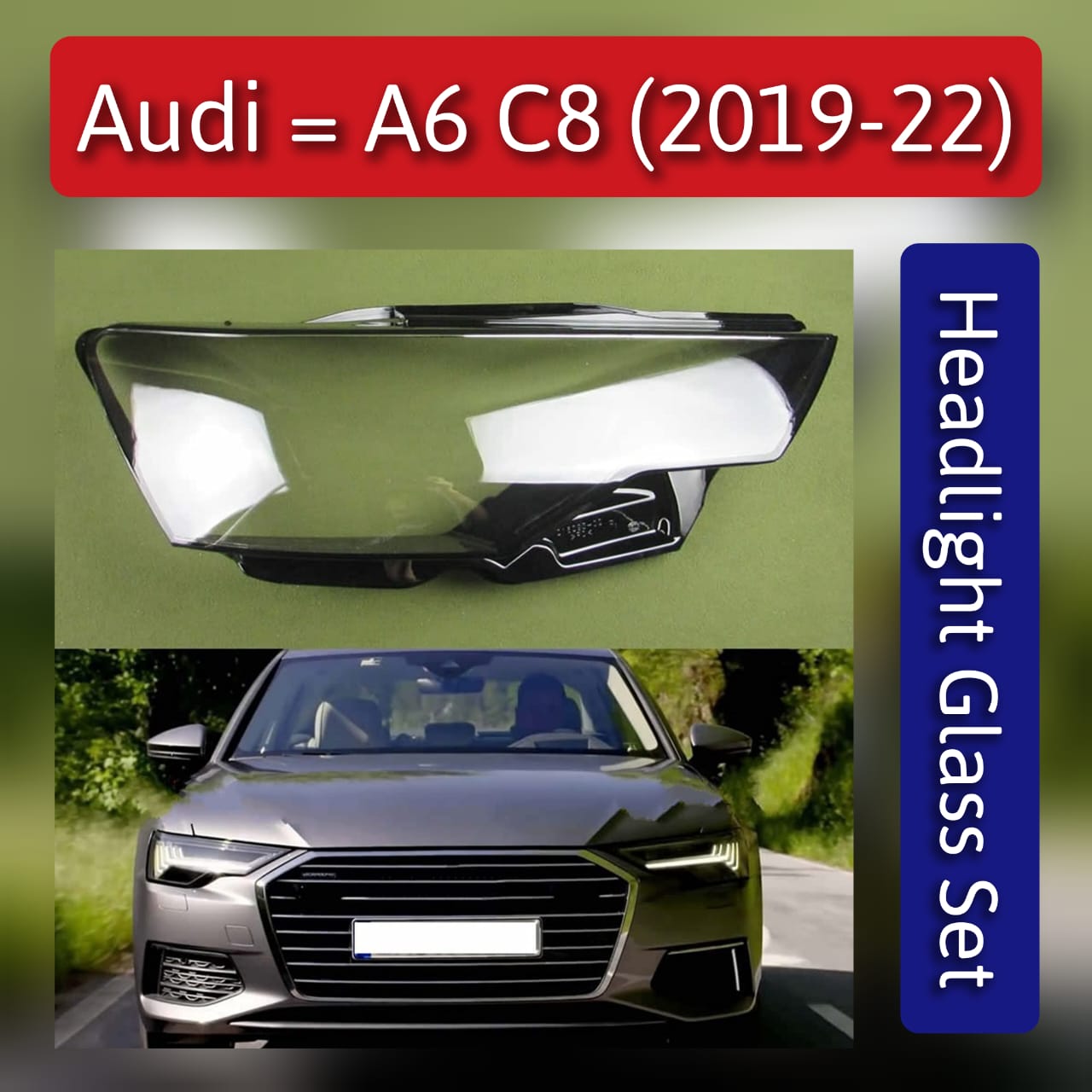 Car Front Headlight Transparent Lamp Sade Glass Headlight Lens Cover Compatible For AUDI A6 C8 2019-2022