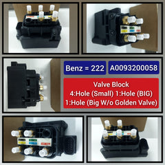 Air Suspension Solenoid Valve Block A009320058 (4 : Hole (small) 1 : Hole (Big) ) Compatible With MERCEDES-BENZ S-CLASS  W222