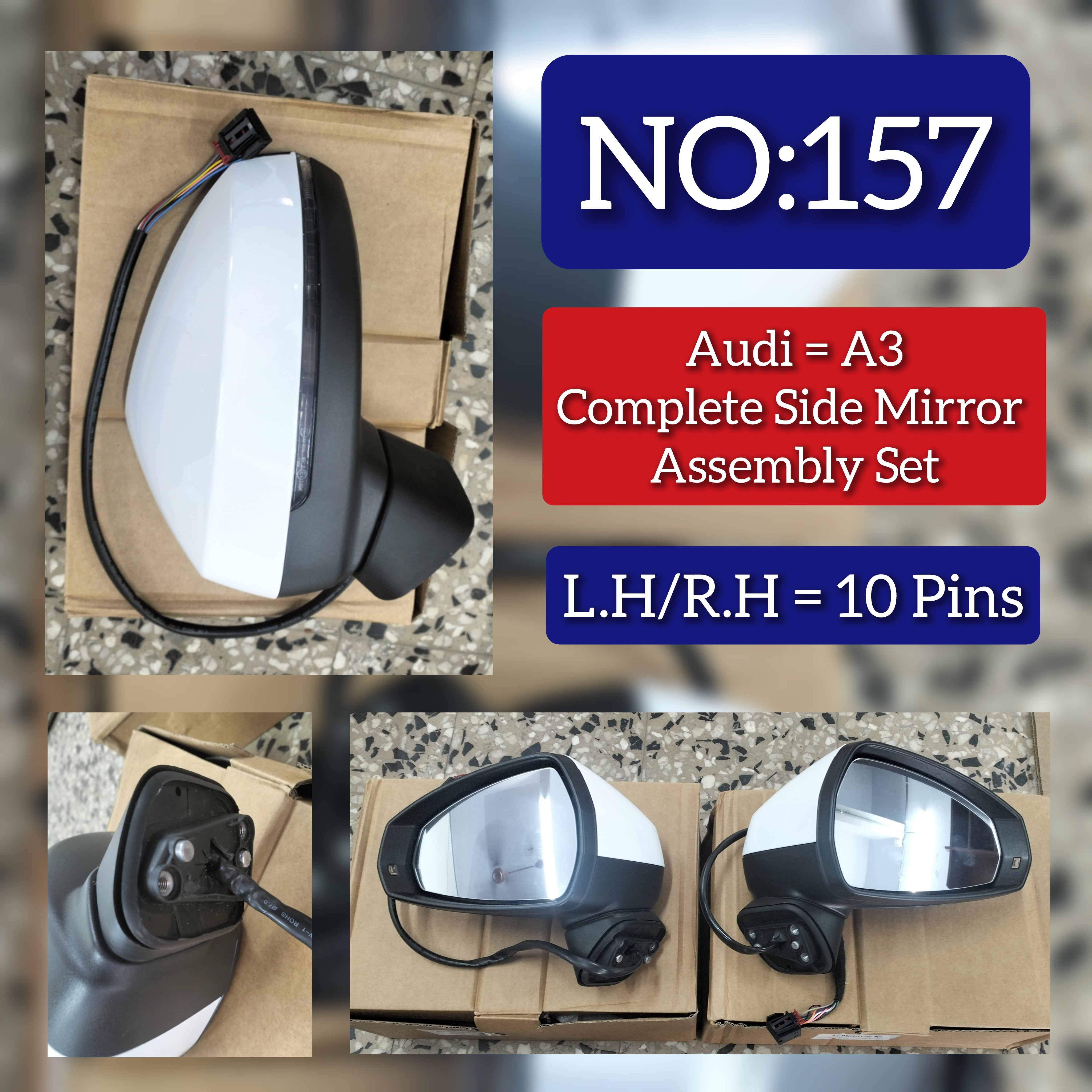Mirror Assembly Electric Folding/Turn Signal Complete Door wing Mirror Left & Right (10 Pin) Compatible With AUDI A3 Tag-SMA-157