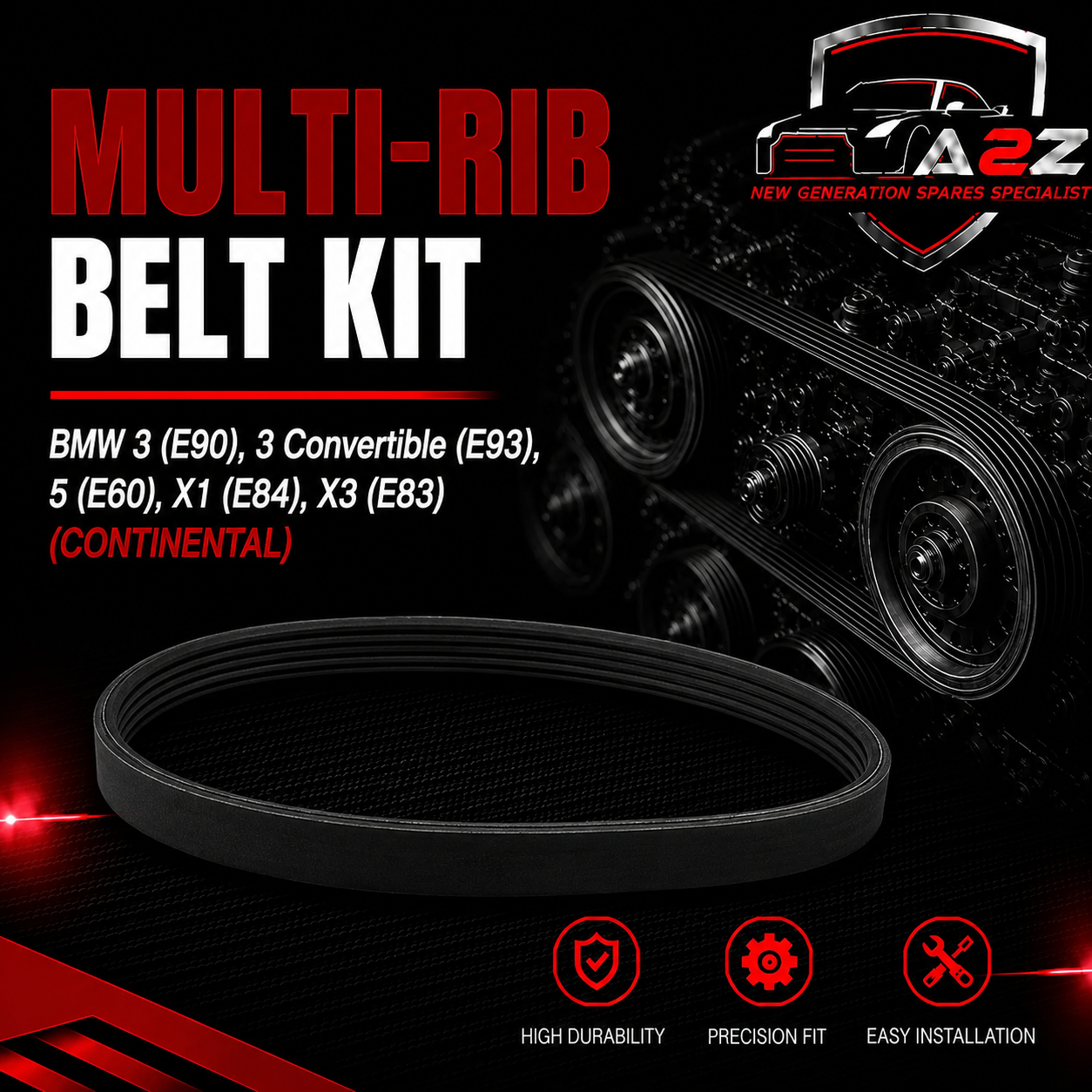 Multi Rib Belt Kit 6DPK1817K1 11282339110 11287800333 11287800345 11287800562 Compatible With BMW 3 (E90), 3 Convertible (E93), 5 (E60), X1 (E84), X3 (E83)  (CONTINENTAL)
