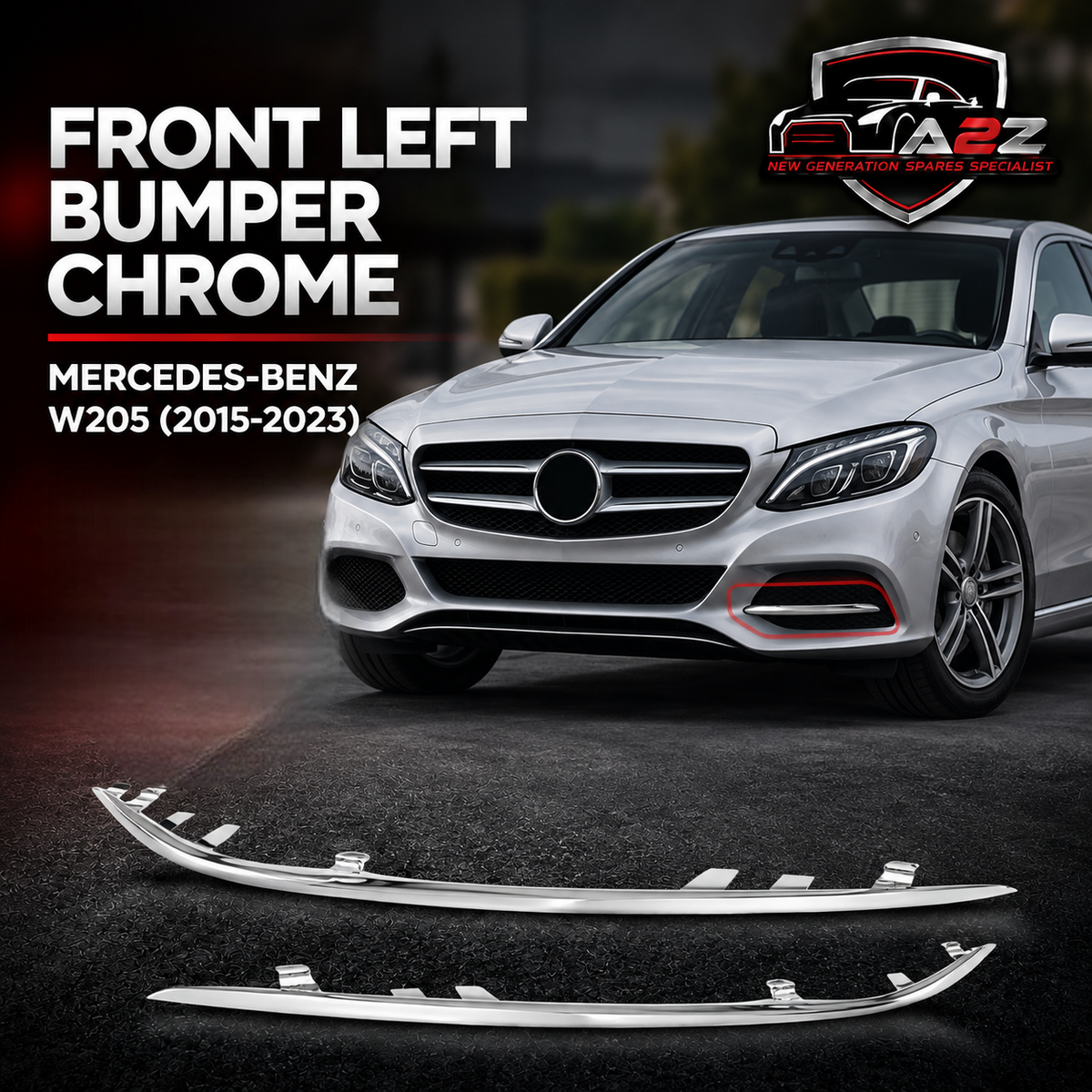 Front Left Bumper Chrome Left 2058851174 Right 2058851274 Compatible With Mercedes-Benz C-Class W205 (2015-2023) Tag No.273