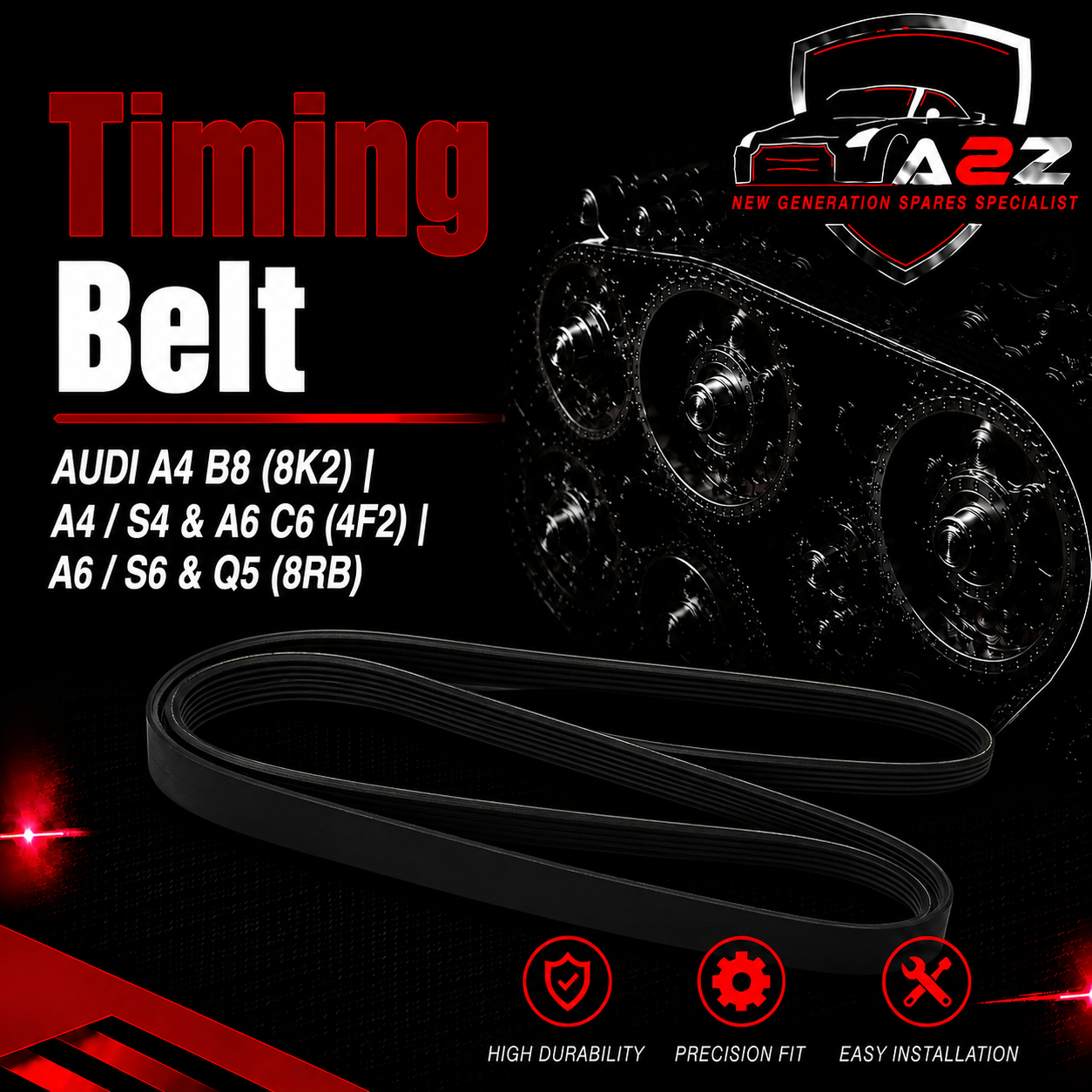 Timing Belt 6PK2498 0125130707 059903137AE Compatible With AUDI A4 B8 (8K2) | A4 / S4 & A6 C6 (4F2) | A6 / S6 & Q5 (8RB) Tag-BEL-30