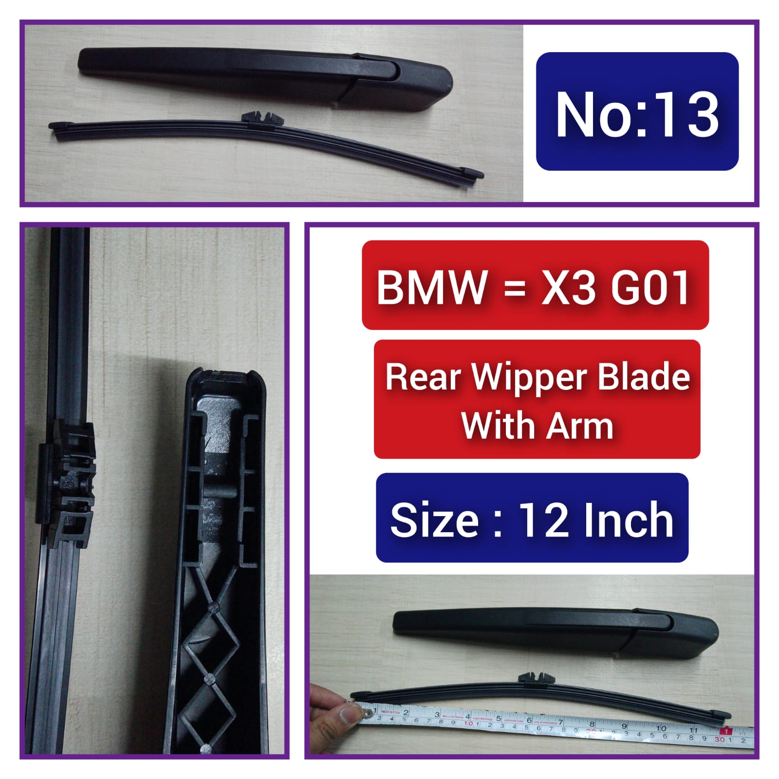 Rear Wiper Blade (12 Inch) With Arm Compatible with BMW X3 G01 Tag-WBR-13