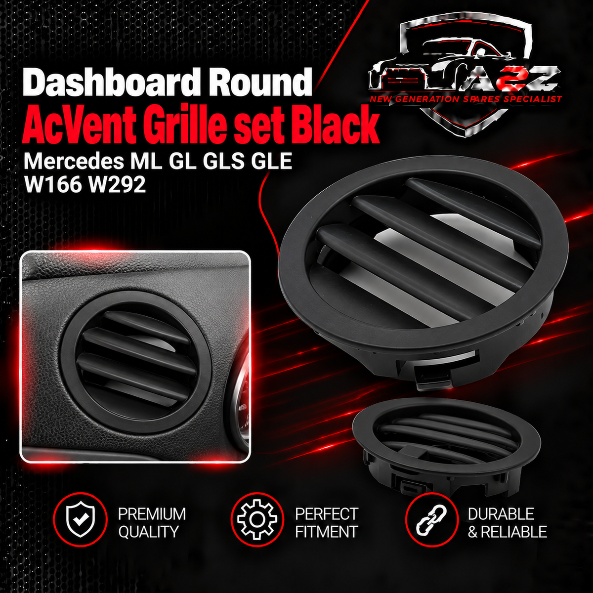 Dashboard Round AcVent Grille set Black 16683023549051  16683024549051 Compatible With Mercedes ML GL GLS GLE  W166 W292