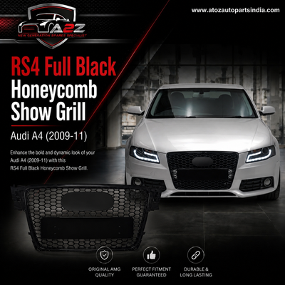 RS4 Full Black Honeycomb Show Grill Compatible With Audi = A4 (2009-11) Tag No.3
