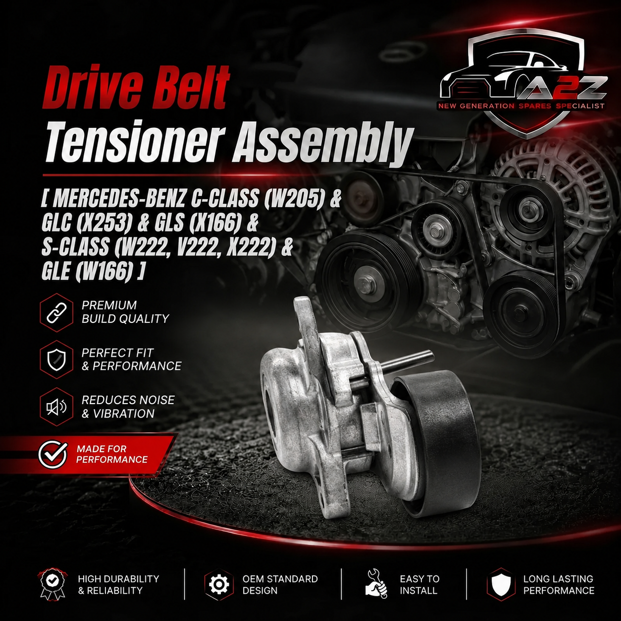 Belt Tensioner With Pulley 2762000270 2762000170 2762000370  Compatible With MERCEDES-BENZ C-CLASS (W205) & GLC (X253) & GLS (X166) & S-CLASS (W222, V222, X222) & GLE (W166) Tag no : 15