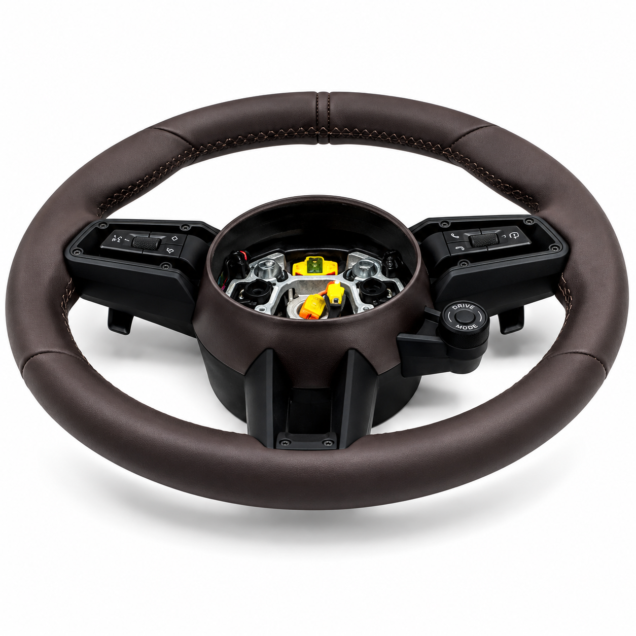 Dark Brown Smooth Leather Steering Wheel Compatible With Porsche All Models