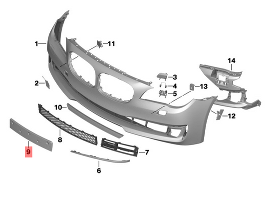 Front Bumper License Number Plate Grille 51117295274 Compatible With BMW 7 Series (F01, F02, F03, F04) 2013-2015 Tag-BG-60