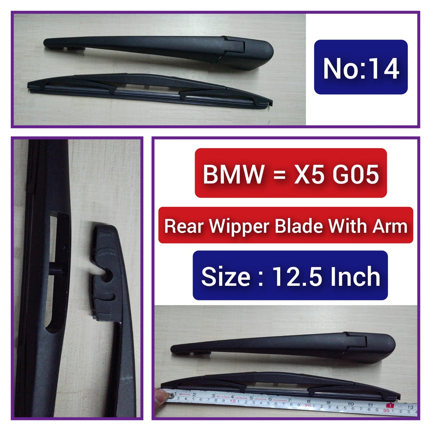 Rear Wiper Blade (12.5 Inch) With Arm Compatible with BMW X5 G05 Tag-WBR-14
