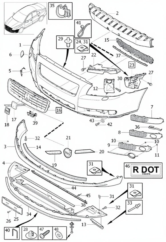 Fog Lamp Cover (With Chrome) Left 30790919 & Right 30790920 Compatible With VOLVO S80 II (124) Tag No.882 (2007-2013)