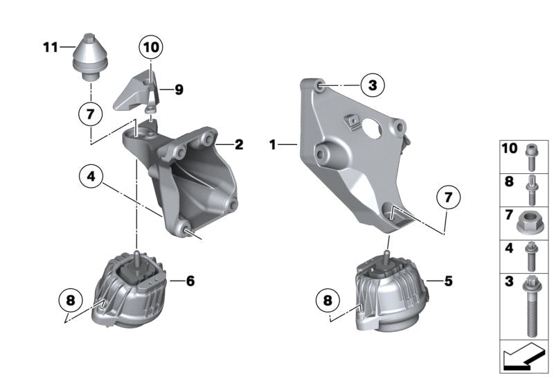 Front Engine Motor Mount Set Compatible With BMW 3 Series E90 &  X1 E84  Diesel Engine Motor Mount Left 22116768800 & Right 22116768799