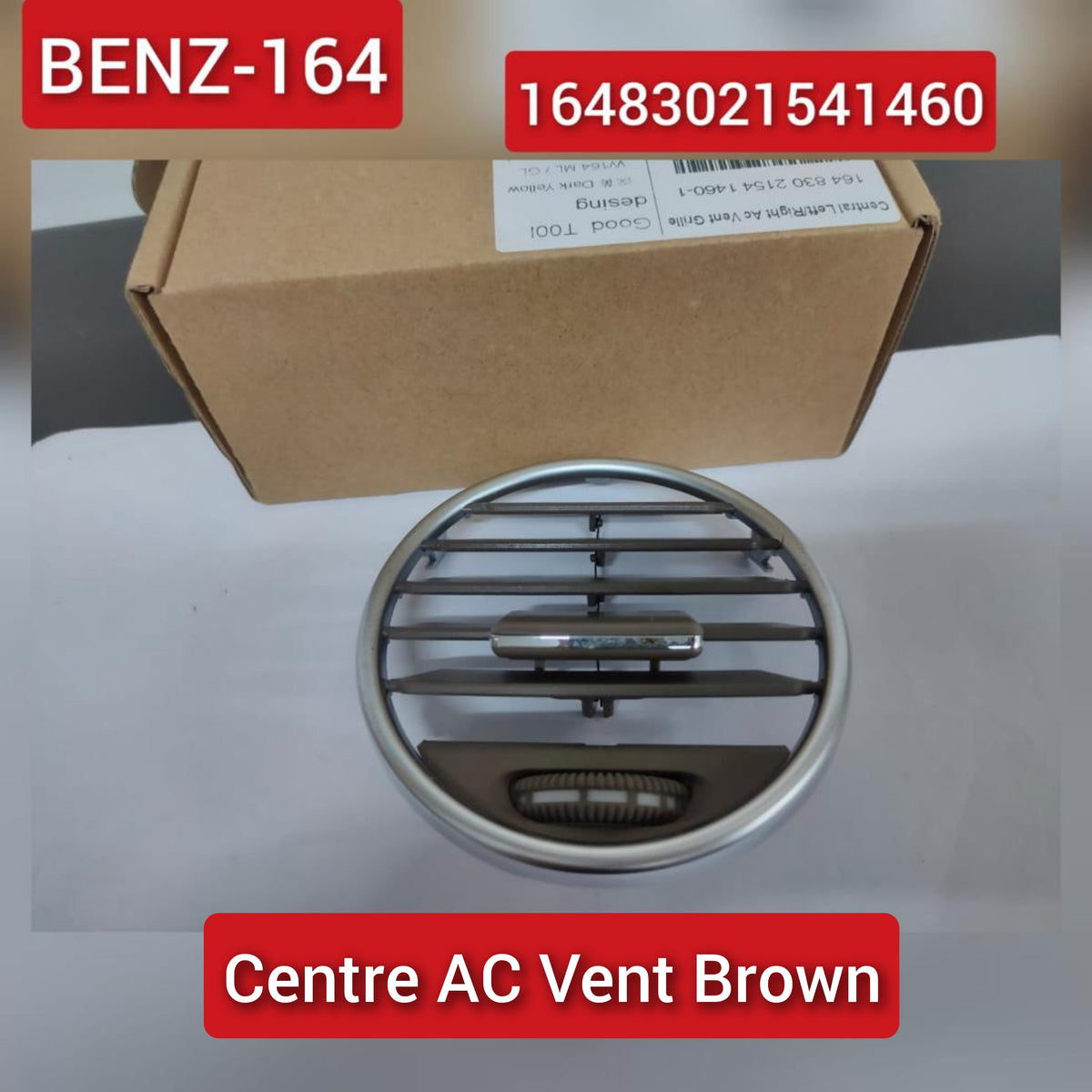 Front Central Ac Vent Grille Brown&Chrome 16483021541460 Compatible With Mercedes ML W164 2005-2012 GL W164 2005-2011