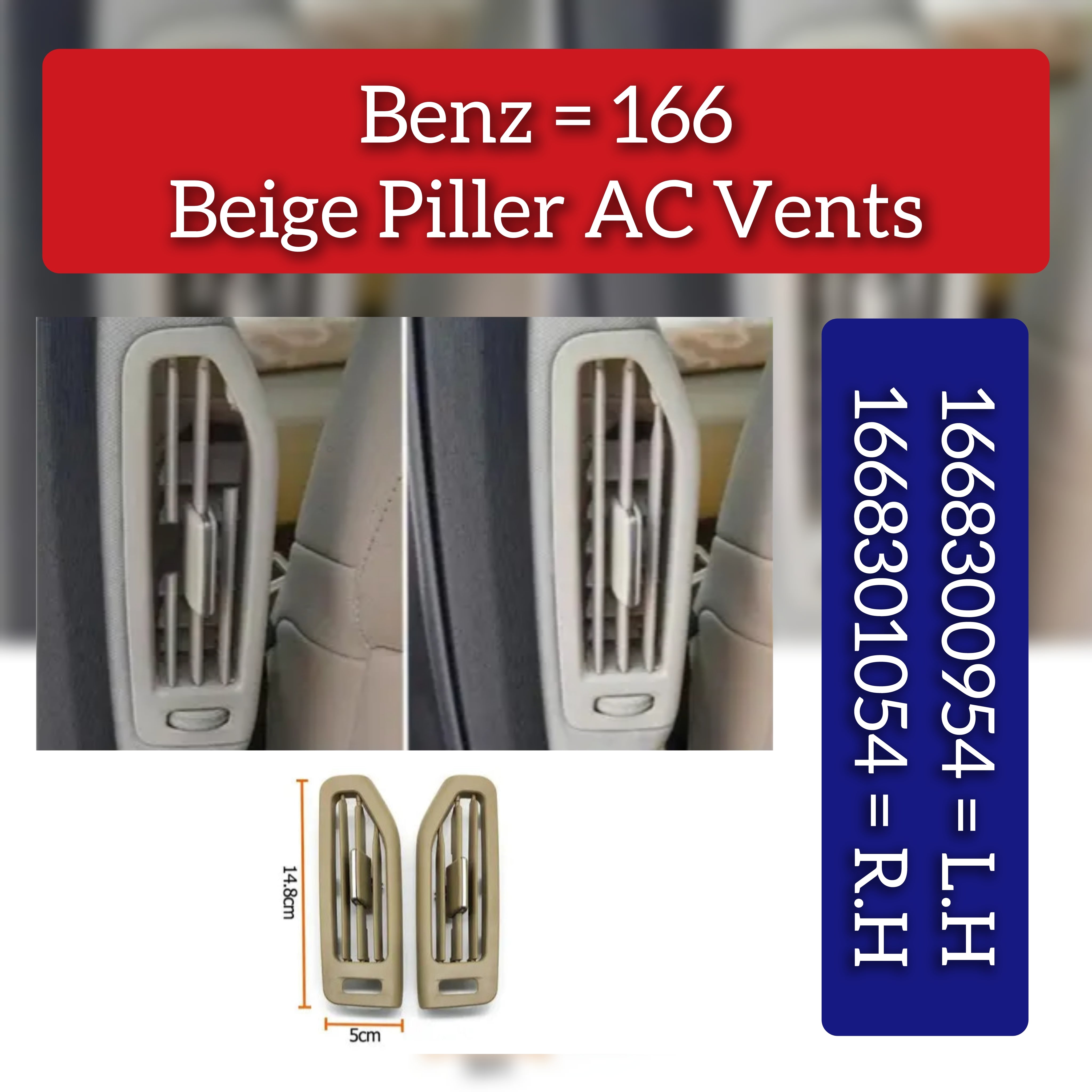 Ac Vent Pillar Grille Left 1668300954 & Right 1668301054 Compatible With Mercedes Benz GL-Class W166 & GLS W166 & GLE W166