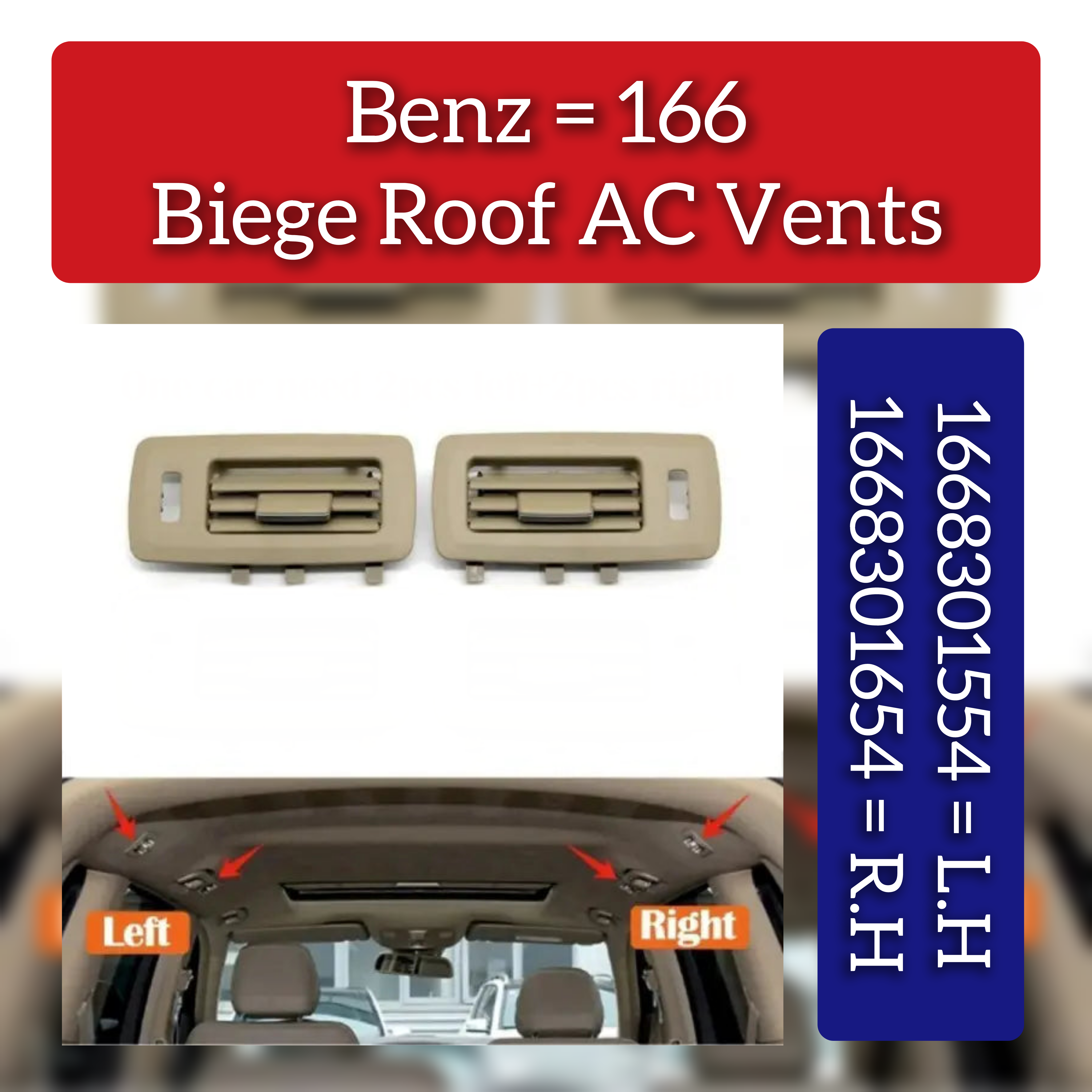 Roof Left/Right Ac Vent Grille Beige 1668301554 8N84 Compatible With Mercedes Benz Ml Gl Gle Gls W166 X166 2012-2019