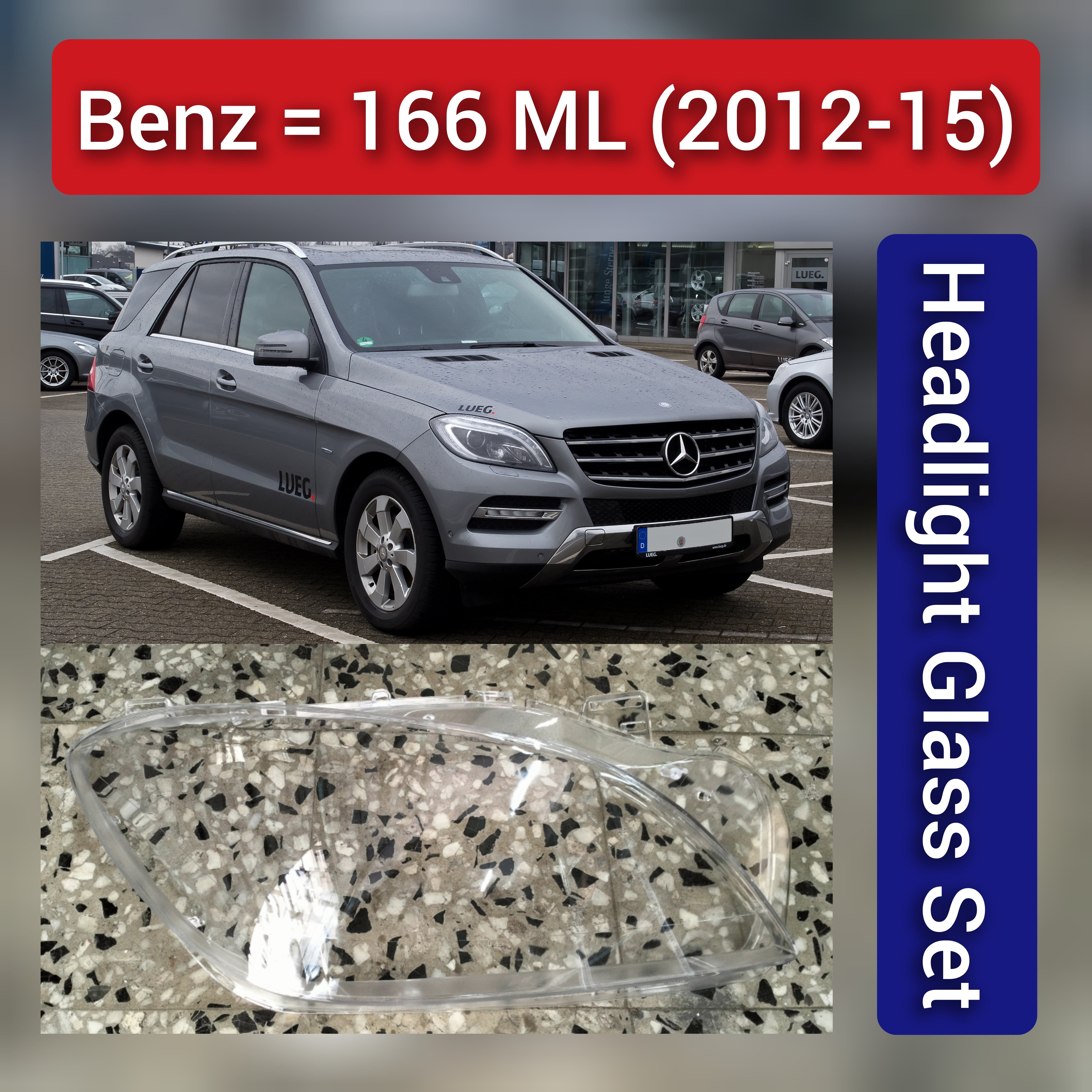 Front Headlight Glass Compatible with Mercedes-Benz ML-Class W166 (2012 - 2015).