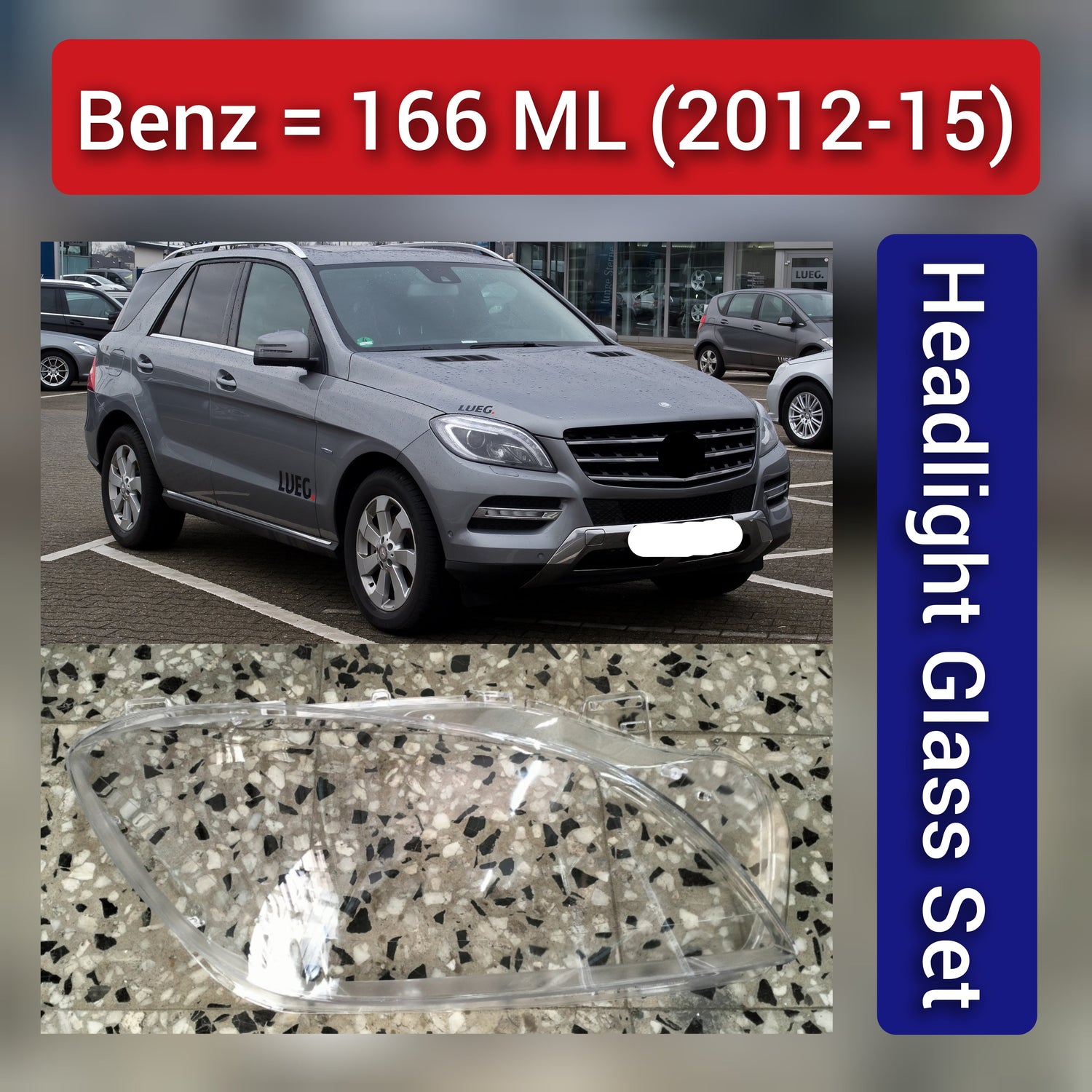 Front Headlight Glass Compatible with Mercedes-Benz ML-Class W166 (2012 - 2015).