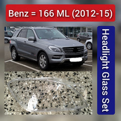 Front Headlight Glass Compatible with Mercedes-Benz ML-Class W166 (2012 - 2015).