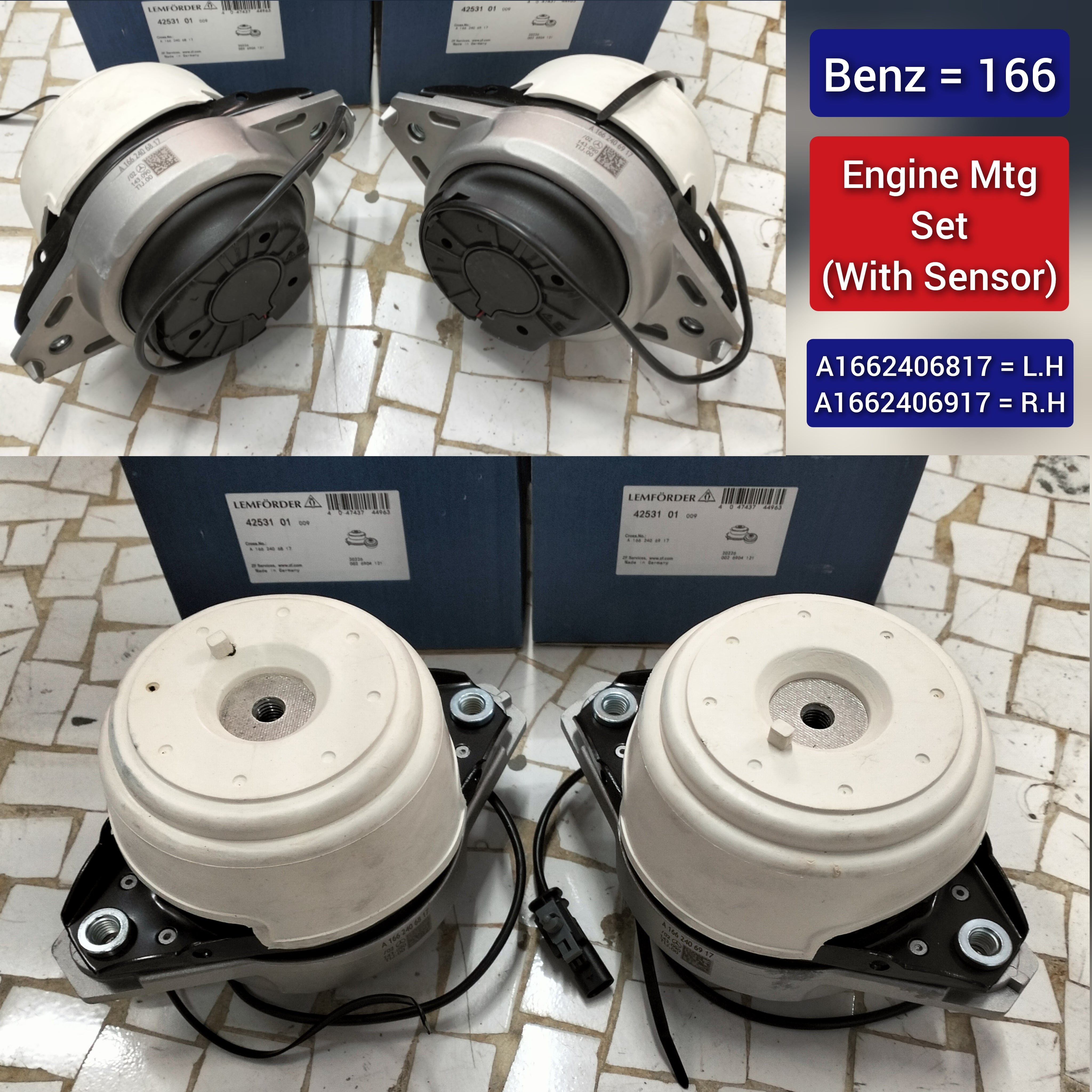 Engine Mount Set With Sensor Compatible With MERCEDES-BENZ GLE W166  Engine Mount Left 1662406817 & Right 1662406917