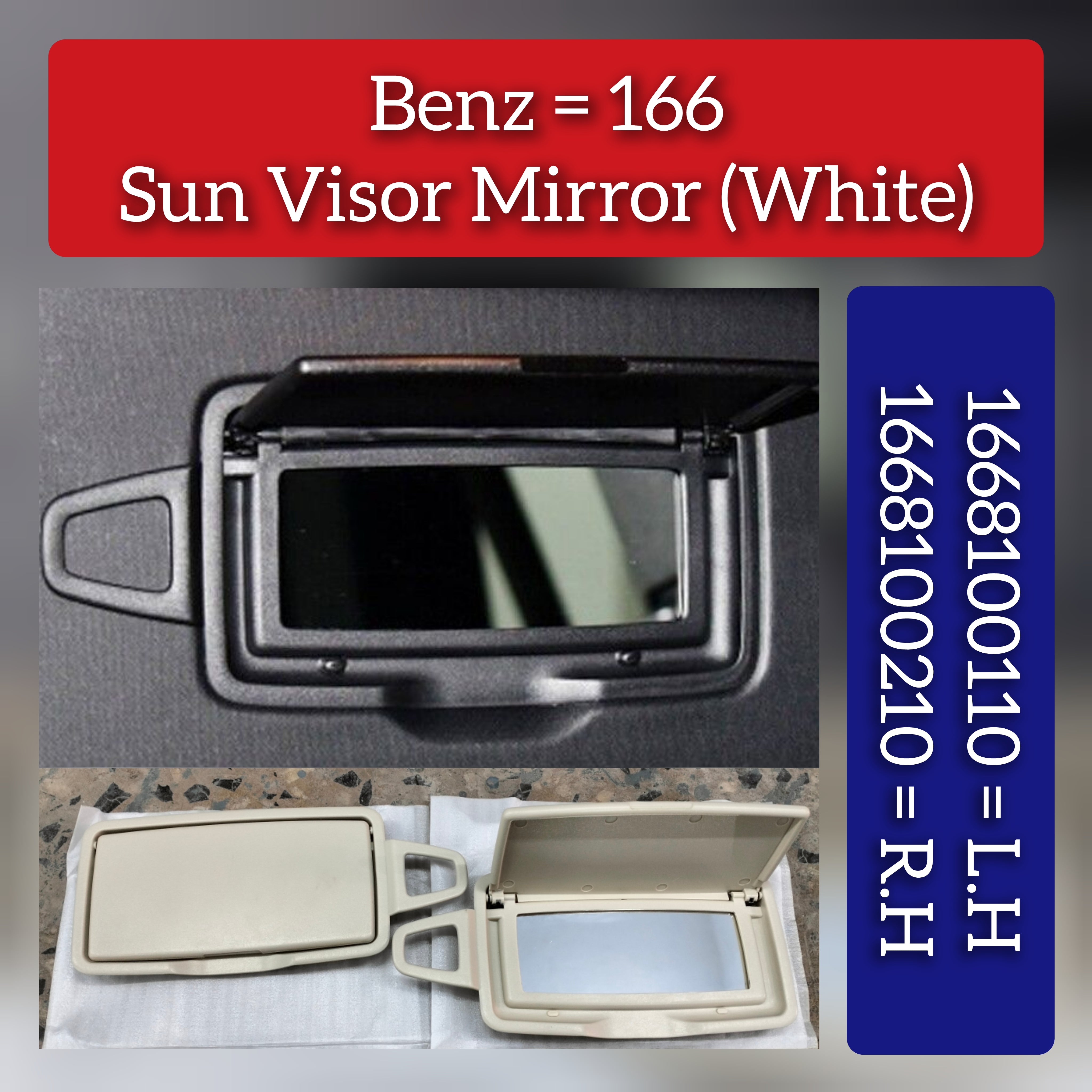 Yellow Sun Shade Visor Makeup Cosmetic Mirror Left 1668100110-1C36 & Right 1668100210-1C36 Compatible With  MERCEDES BENZ GL-CLASS W166 & GLE W166 & GLS W166 & A-CLASS W176 & S-CLASS W222 & B-CLASS W246 & C-CLASS W205 & E-CLASS W213