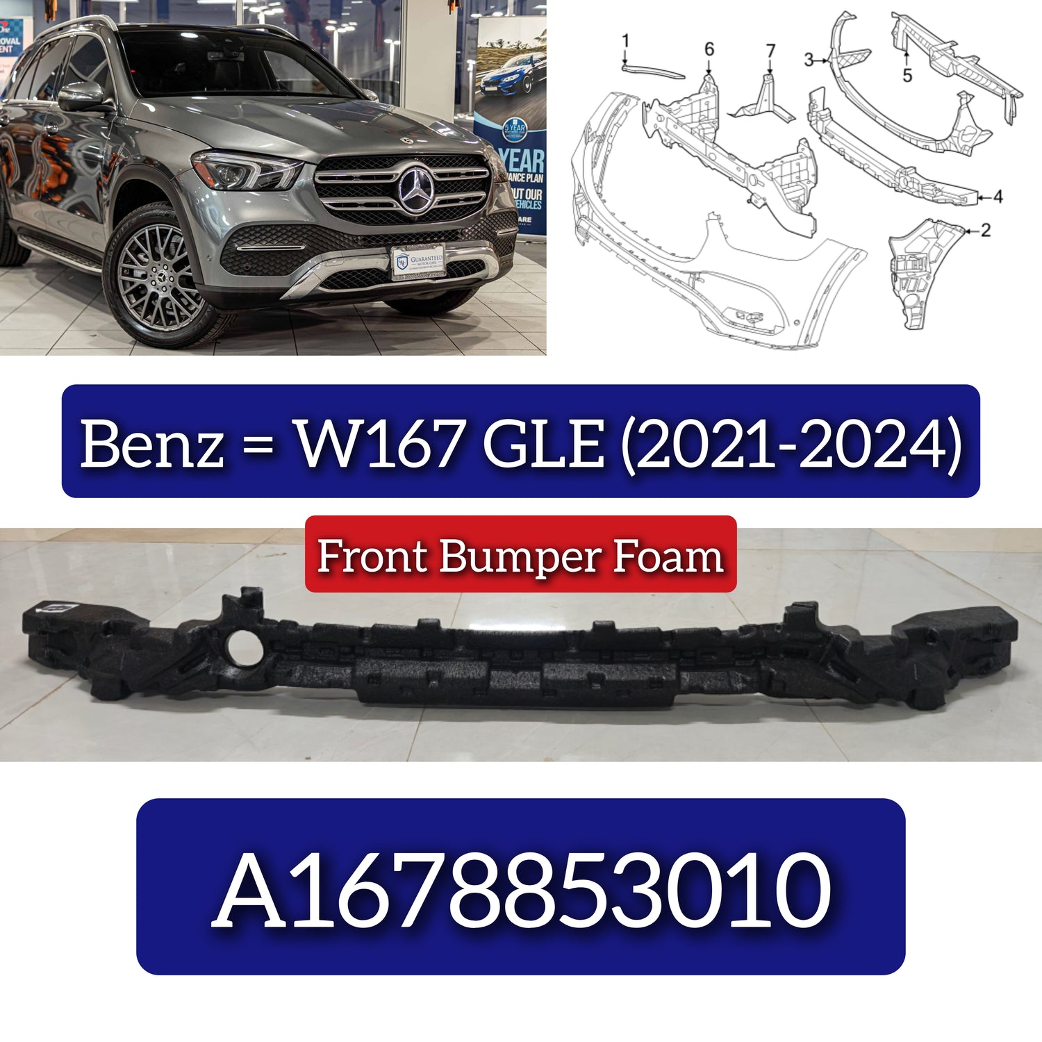 Front Bumper Foam 1678853010 A1678853010 Compatible With Mercedes Benz GLE W167 (2021-24)