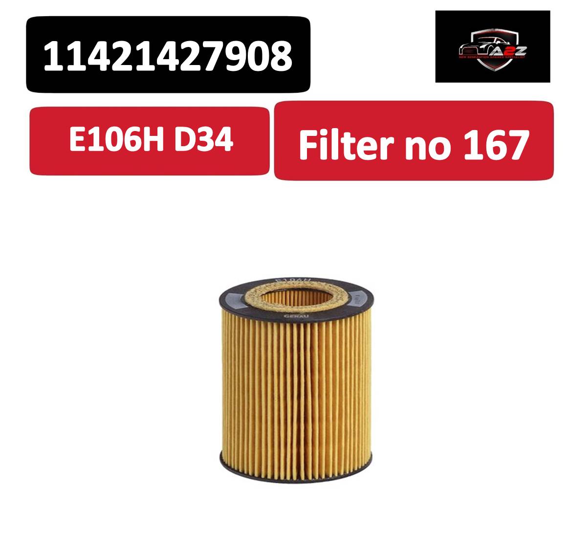 Oil Filter E106H D34 & 11421427908 & OX154 Compatible With VOLVO S60 II (134)  & S80 II (124) & XC90 I (275) Tag 167