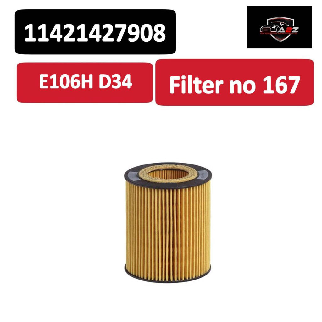 Oil Filter E106H D34 & 11421427908 & OX154 11427509430 11427512300 11427512301 Compatible With VOLVO S60 II (134)  & S80 II (124) & XC90 I (275) Tag : 167
