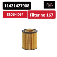 Oil Filter E106H D34 & 11421427908 & OX154 11427509430 11427512300 11427512301 Compatible With VOLVO S60 II (134)  & S80 II (124) & XC90 I (275) Tag : 167