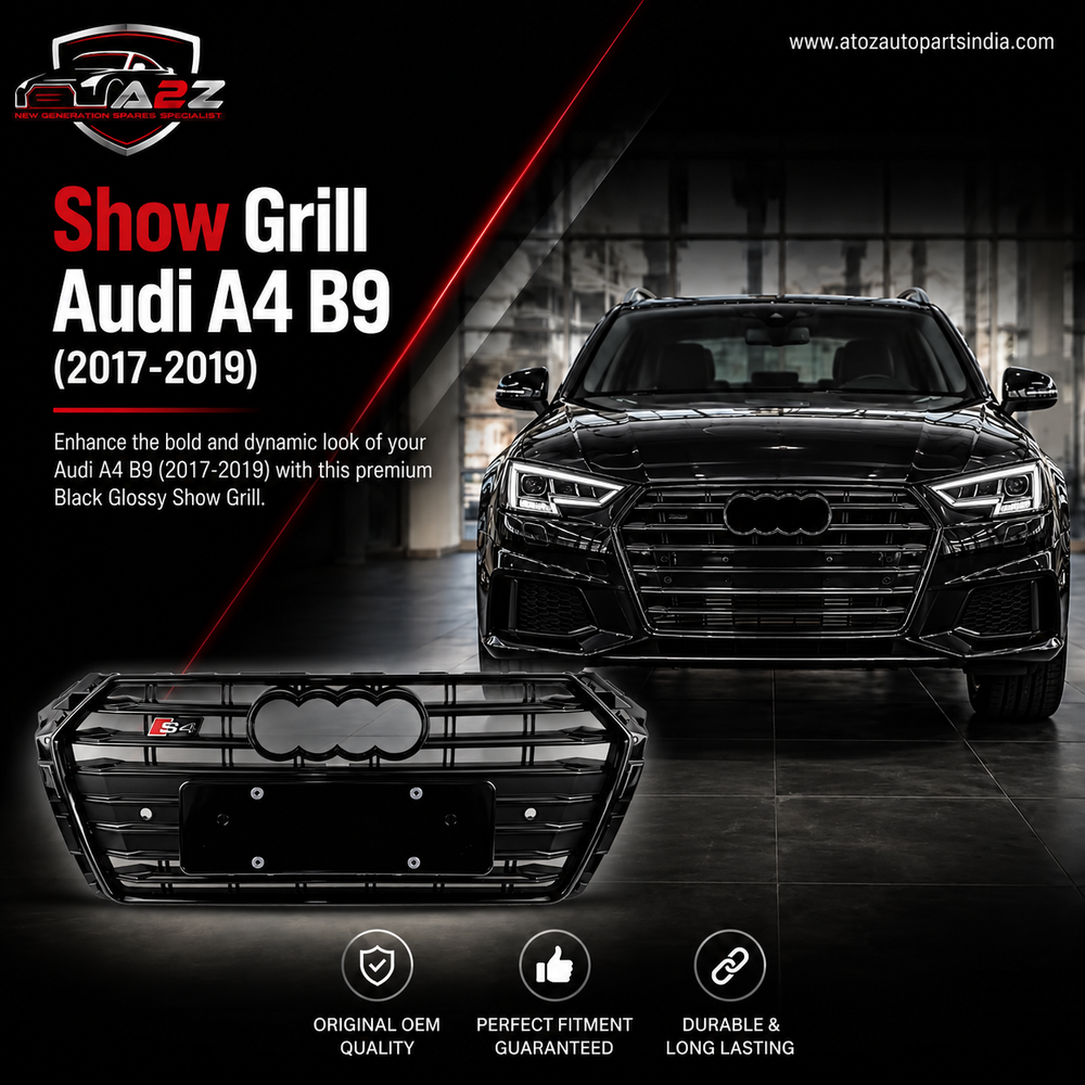 Show Grill Compatible With Audi A4 B9(2017-19) Shiny Black Chrome Tag 23