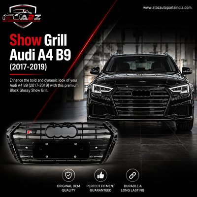 Show Grill Compatible With Audi A4 B9(2017-19) Shiny Black Chrome Tag 23