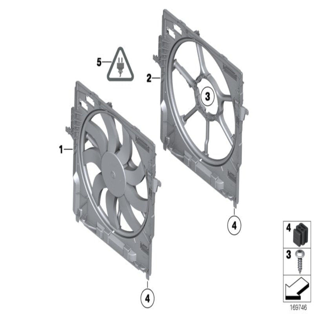 Engine Radiator Cooling Fan Assembly 17428509741 17414578976 17427806017 17428509743 17427802943 Compatible With BMW 5 Series (F10) & 5 Gran Turismo (F07) & 7 Series (F01, F02, F03, F04)