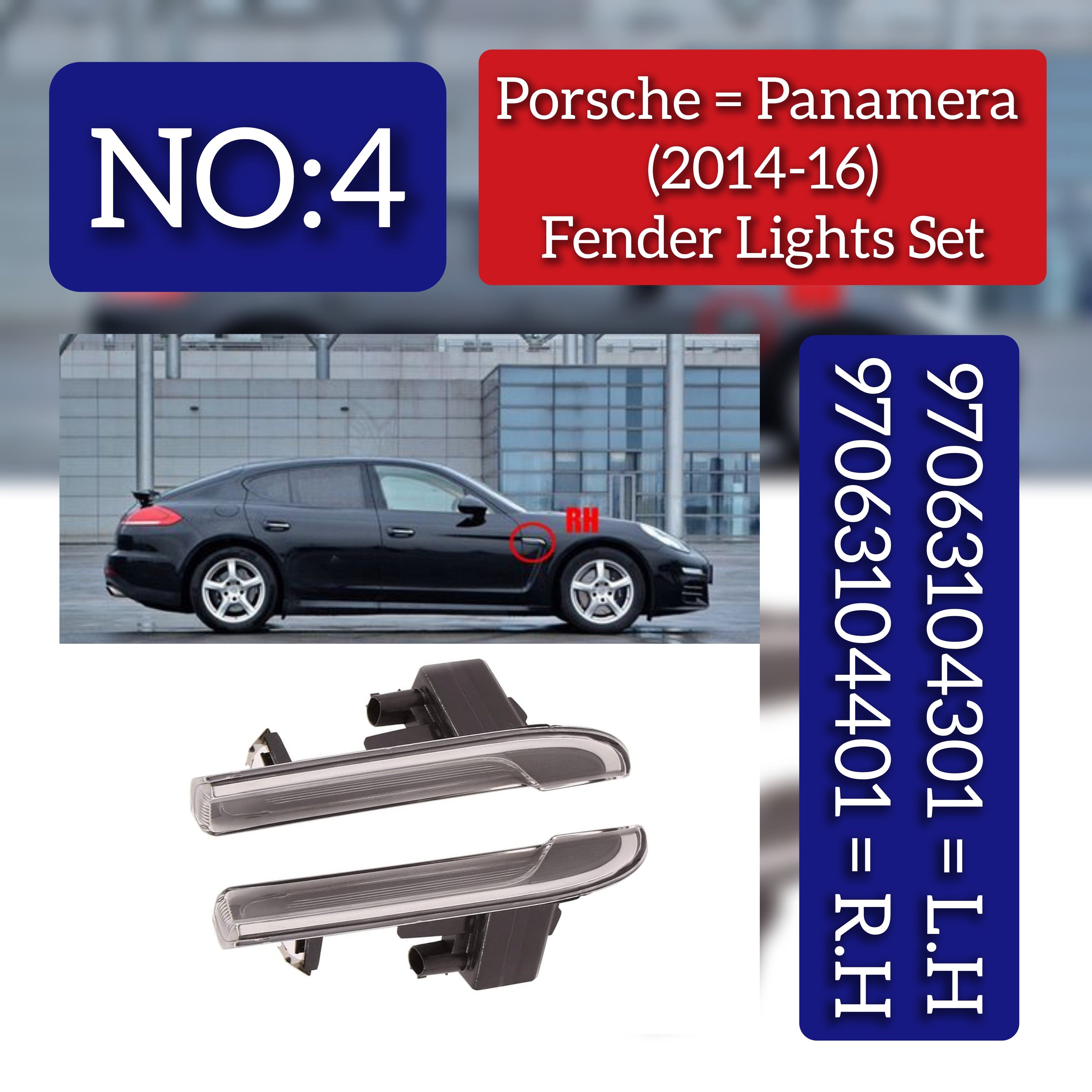 Additional Turn Indicator Lamp Left 97063104301  & Right 97063104401 Compatible with PORSCHE PANAMERA 970 2014-2016 Tag-FBL-04