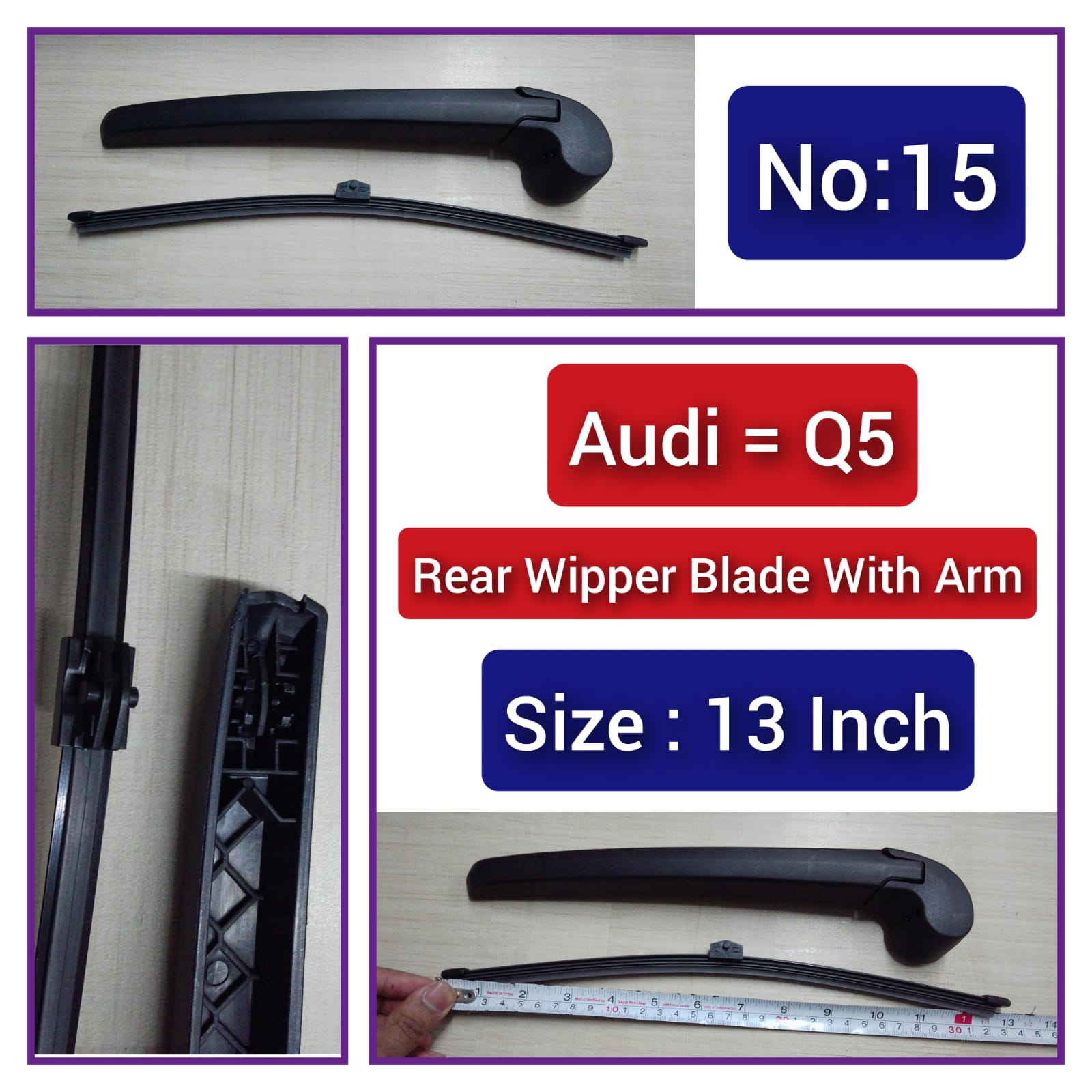 Rear Wiper Blade (13 Inch) With Arm Compatible with AUDI Q5  Tag-WBR-15